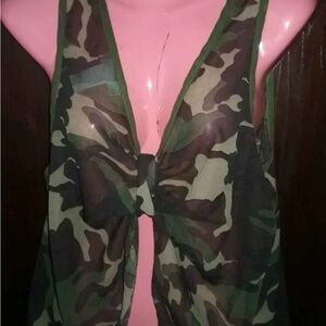 Body Central Camouflage Tie-Front Blouse